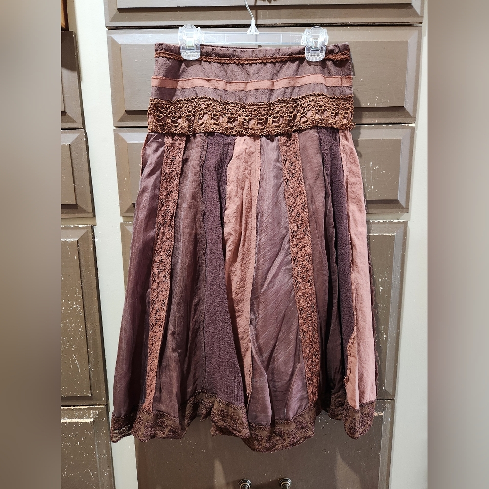 Monkey Wear brown, knee-length, silk and cotton skirt